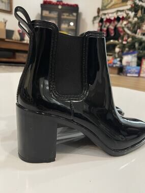 JEFFREY CAMPBELL HURRICANE CHELSEA BOOT BLACK PATENT LEATHER BLOCK HEEL SIZE 10M